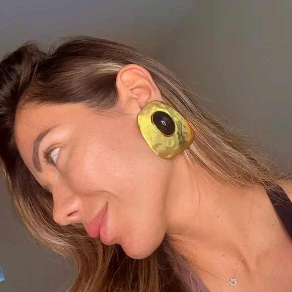 ✨ Saint Laurent Hammered Gold & Black Clip-On Earrings – Modern Statement Design - Picture 5 of 7